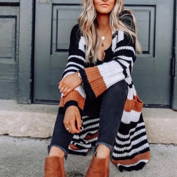 SOLD OUT Boho Striped Long Cardigan Knit Duster Sweater - Picture 14 of 14